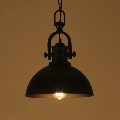 Vintage Style Black Dome Shade Single Light Hanging Lamp