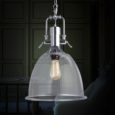 Industrial Clear Glass Single Light Pendant with Bell Shade