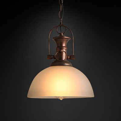 Industrial Style White Glass One Light Hanging Lamp in Antique Rust Finish
