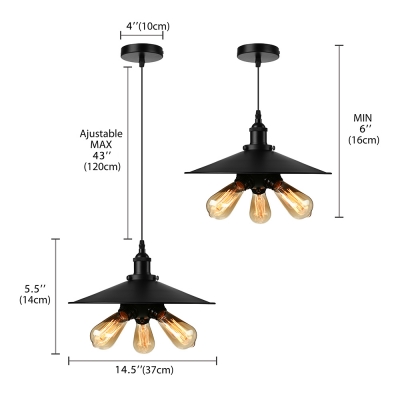 14'' Wide Cheap Industrial Saucer Shape LED Pendant with Three Light in Black Finish