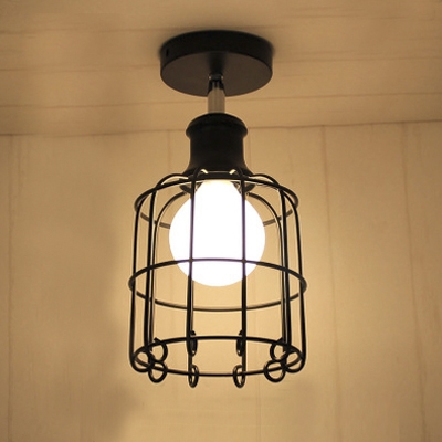 

Cage Style Black Finished Mini Light Semi Flush Ceiling Light