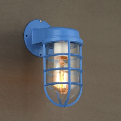 1 Light Industrial Lodge Blue Finish Metal Outdoor Wall Light