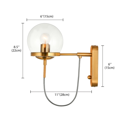 Retro Antique Brass 1-Light Wall Sconce in Globe Shade Decorative Wall Light for Hallway Foyer Restaurant