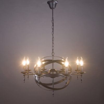 Industrial Orb Chandelier in Matte Black 8 Light Globe in Candle Style