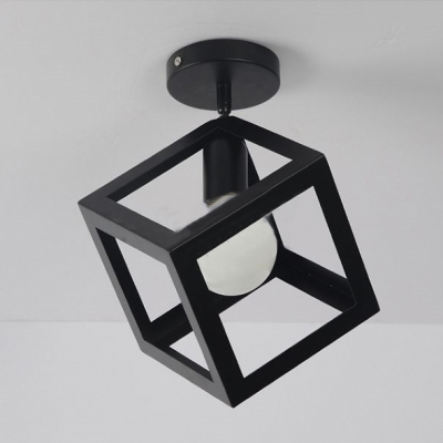 Mini Cube Shape Semi-Flush Ceiling Light in Cage Style