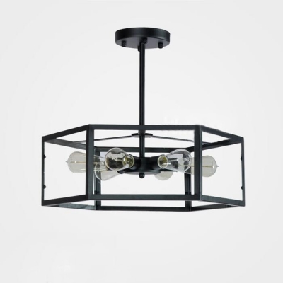 Industrial Style 6 Light LED Close to Ceiling Light with Glass Shade