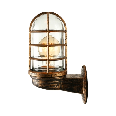 Rust Finish Industrial Metal Sconce with Wire Guard Nautical Style Single Light Wall Light