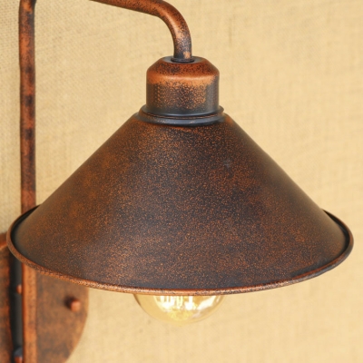 Cone Shade Industrial 1-Lt Rust Metal Wall Light for Hallway