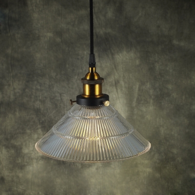 Ribbed Glass Shade Industrial Small Cafe Hanging Pendant Light