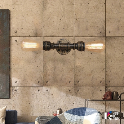 Industrial 2 Light Pipe Wall Sconce in Antique Bronze for Restaurant Hallway Foyer