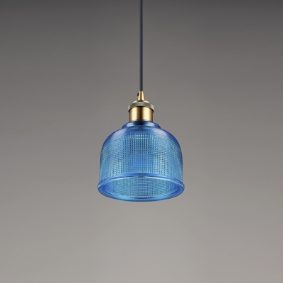 Blue Glass Shade One Light Industrial Hanging Ceiling Fixture for Bars