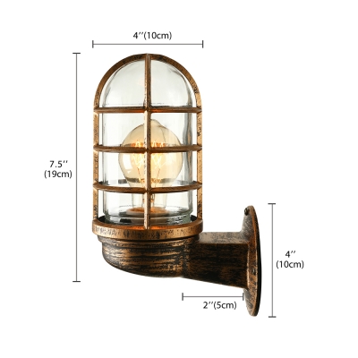 Rust Finish Industrial Metal Sconce with Wire Guard Nautical Style Single Light Wall Light