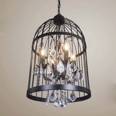 Wrought Iron Industrial 4-Light Cage Shaped Bedroom Pendant