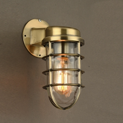 One Light Mini Sized Industrial Iron Hallway Wall Light in Matte Brass