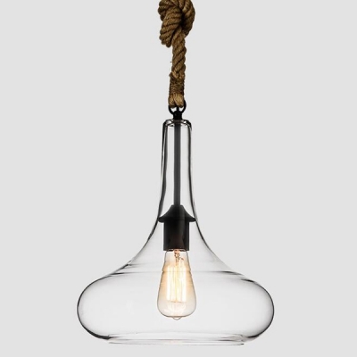 Industrial Style Single Light Clear Glass Pendant Light with Rope