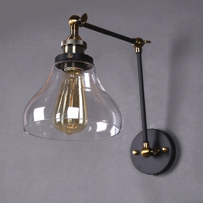 Traditional Clear Glass Shade 1-Light Industrial Wall Sconce in Black Finish