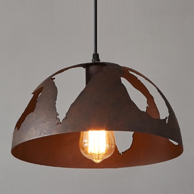Wrought Iron Style Vintage Dome Shape 1-Lt Hanging Light in Rust