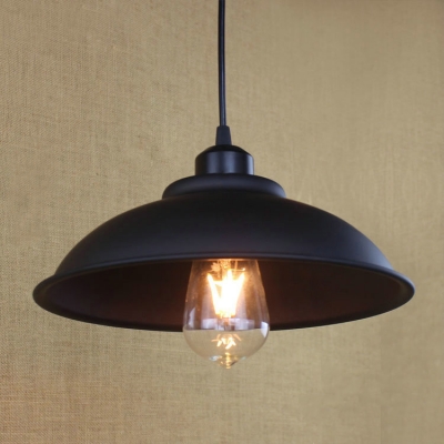 11'' Width Simple Industrial Style Hanging Light with Dome Shade in Black