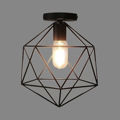 Cage Style Diamond Shape Semi Flush Ceiling Light in Black
