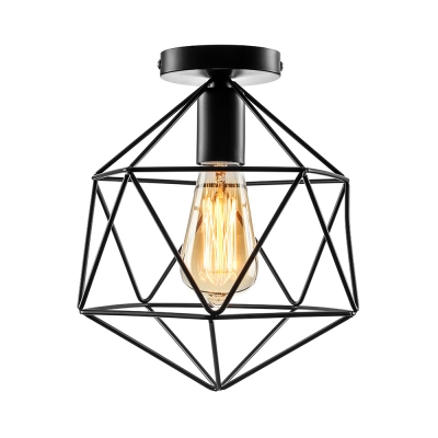 Cage Style Diamond Shape Semi Flush Ceiling Light in Black