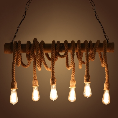 Rustic Style 6 Light Multi Light Pendant in Natural Rope