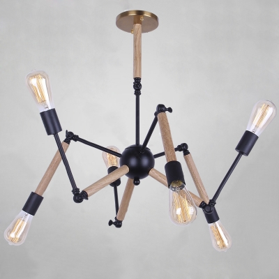 Atomic 6 Light Adjustable Chandelier in Wood Style