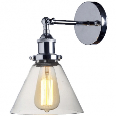 Rustic Industrial Style Chrome Wall Sconce with Glass Shade