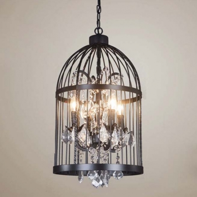 Wrought Iron Industrial 4-Light Cage Shaped Bedroom Pendant