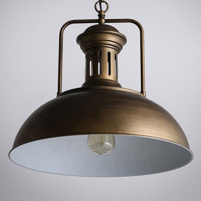 One Light Metal Dome Shade Rustic Hanging Lamp Of Industrial Style