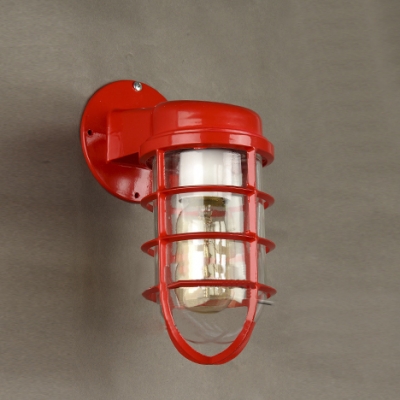 Industrial 1-Light Red Finish Metal Frame Hallway Wall Sconce