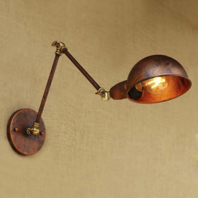 Vintage Industrial 1-Light Mottled Rust Bowl Shaped Iron Wall Lamp