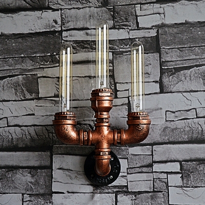 Aged Copper Metal Pipe Designed Indoor Sconces Rustic Hallway Wall Light