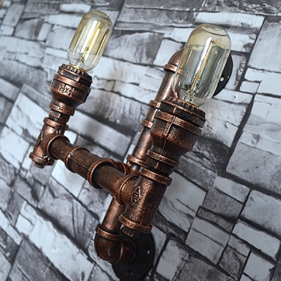 Two Light Iron Tube Bare Bulb Style Wall Sconce Industrial Hallway Lighting