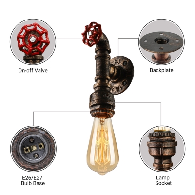 Retro Pipe Designed Industrial 1-Lt Bare Bulb Style Wall Sconce