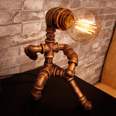 Industrial Pipe Style Table Lamp Rustic Home Decor Lighting Fixture in Aged Bronze