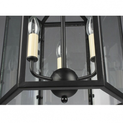 Full Sized Industrial 3-Light Chain Hanging Pendant Chandelier in Black