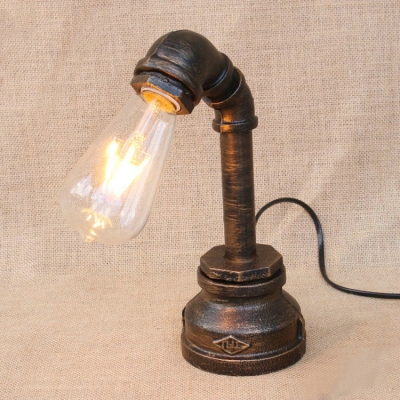 Vintage Rustic Iron Pipe Decorative Table Light in Antique Bronze