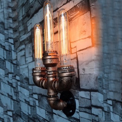 Aged Copper Metal Pipe Designed Indoor Sconces Rustic Hallway Wall Light