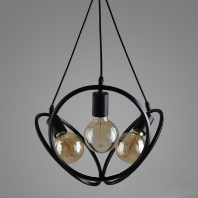 Nordic Style 3 Light Indoor Pendant with Round Shape in Black Finish