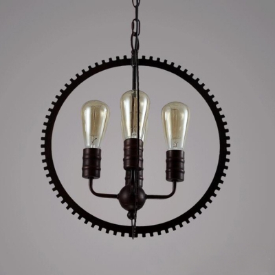 Industrial Vintage Style 4 Light Chandelier with Gear Shape in Black Finish