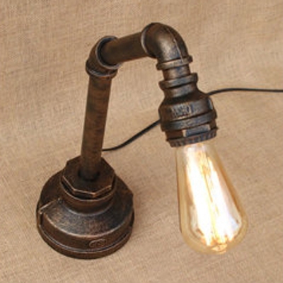 Modern Lighting Industrial One Light Metal Pipe Aged Bronze Desk Lamp