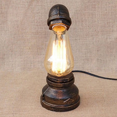 Vintage Rustic Iron Pipe Decorative Table Light in Antique Bronze