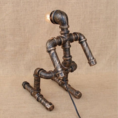 Iron Pipe Skiing Doll Shaped Decorative Table Lamp of Rustic Industrial Style