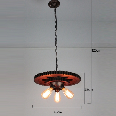 17 Inches Wide Weathered Copper 3 Light Gear Multi-light Pendant