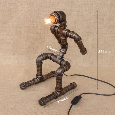 Iron Pipe Skiing Doll Shaped Decorative Table Lamp of Rustic Industrial Style