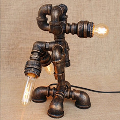 Wrought Iron Rustic Pipe Designed Metal Table Lamp with 3 Light