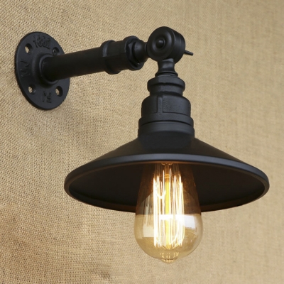 Industrial Black Finish Metal Shade One Light Wall Sconce for Hallway