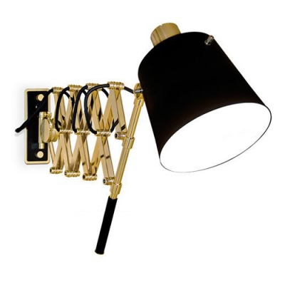 Retro Style Black Finish Gold Scissor Extendable Wall Lamp with Empire Shade