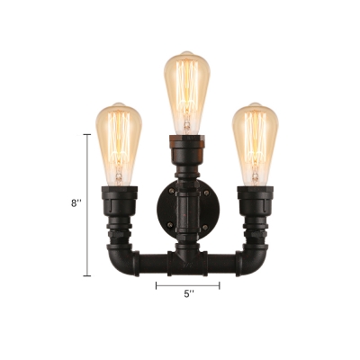 Rustic Pipe Style Industrial Rust Metal Indoor Wall Sconce with 3 Light
