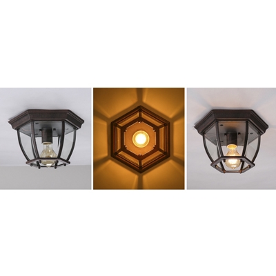 Rustic Vintage One Light Industrial Flush Mount Ceiling Fixture in Rust